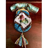 EARLY VICTORIAN BEADED SOVEREIGN PURSE AND BEADWORK BAND, APPROXIMATELY 32cm LONG