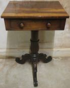 19th century mahogany single drawer side table on tripod supports. Approx. 72.5cms H x 46cms L x