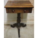 19th century mahogany single drawer side table on tripod supports. Approx. 72.5cms H x 46cms L x
