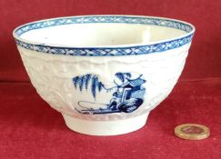 EARLY BLUE AND WHITE HANDPAINTED AND GLAZED CERAMIC BOWL, POSSIBLY LIVERPOOL POTTERY