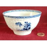 EARLY BLUE AND WHITE HANDPAINTED AND GLAZED CERAMIC BOWL, POSSIBLY LIVERPOOL POTTERY