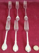 SET OF SIX EARLY VICTORIAN HALLMARKED SILVER FORKS, LONDON ASSAY DATED 1841 BY BENJAMIN SMITH II,