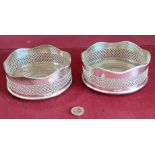 PAIR OF HALLMARKED SILVER WINE COASTERS WITH PIERCE WORK DECORATION, DIAMETER APPROXIMATELY 5.5 H