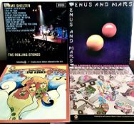 FOUR LP VINYL RECORDS- LONDON CHUCK BERRY SESSIONS, GOLDEN HOUR OF THE KINKS, WINGS VENUS & MARS,