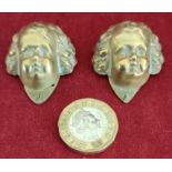 PAIR OF BRASS CHERUB HEAD FORM DRESS CLIPS, KELM LTD, LONDON, APPROXIMATELY 4 x 3cm