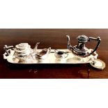 SILVER MINIATURE FOUR PIECE TEA SET AND TRAY, BIRMINGHAM ASSAY, WEIGHT APPROXIMATELY 66.6g