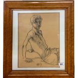 A birds eye maple framed charcoal sketch of a young man initialled and dated '69, frame size 47 x