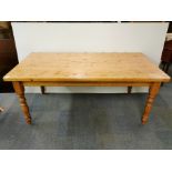 A large country pine kitchen table, 182 x 92cm.