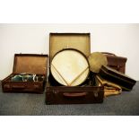 A group of vintage cases, briefcase and contents.