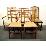 A group of five useful hall and bedroom chairs.
