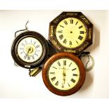 Three 19th Century wall clocks in various states of repair, largest Dia. 30cm.