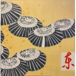A large Japanese oil on canvas of parasols, 120 x 120cm. Condition: minor A/F.