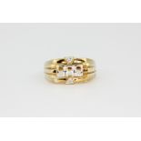 A 9ct yellow and white gold diamond set DAD ring, approx. 3.7gr, (T.5).