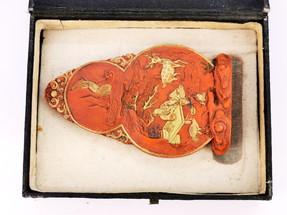 An unusual Chinese gilt impressed red ink block, H. 12cm. - Bild 2 aus 3