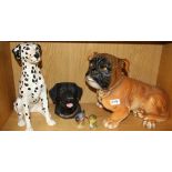 A large china Bulldog with a large Beswick Dalmatian, two Beswick birds and a dog money box