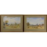 Thomas Edward Francis (British 1873 - 1961) pair of gilt framed pastoral watercolours, frame size 49