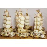 A superb flotilla of seashell galleons, H. 38cm.