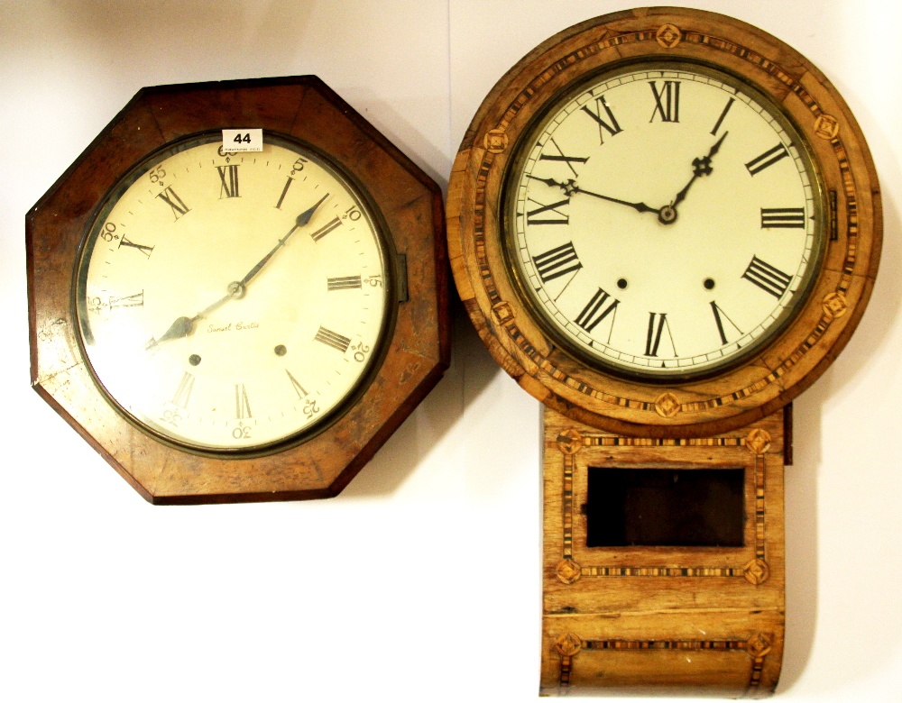 Two 19th Century wall clocks, octagonal 41cm. Inlaid 68cm.