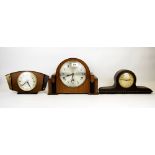 An Art Deco walnut veneered mantle clock and a further two mantle clocks.
