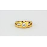 A heavy quality hallmarked 18ct yellow gold diamond solitaire ring, approx 0.40ct. (O).