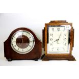 An Art Deco oak and chrome Genalex electric mantle clock, H. 27cm. together with an Enfield striking