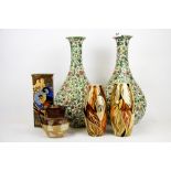 A pair of 1920's Royal Doulton octagonal vases, H. 36. together with a Royal Doulton harvest jug and