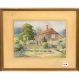 A gilt framed watercolour of 'The Old Manor Sussex' Scrooby. Notts. By William Outhwaurt A.B.W.S(