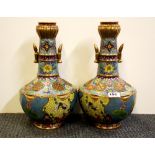 A pair of impressive large Chinese cloisonne on bronze vases decorated with panels of lotus ponds