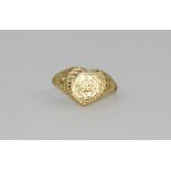 A 9ct yellow gold heart shaped ring, approx. 1.2gr, (N.5).