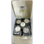 Five limited edition sterling silver 1969 investiture medals.