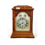 A Gustav Becker mahogany cased bracket clock with Art Nouveau detail and striking and chiming