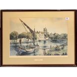 A large framed pencil signed limited edition 15/250 lithograph of Maidstone from the river Medway by