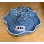 An unusual Chinese pale blue glazed porcelain brush washing bowl, relief decorated with a bat and