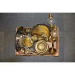 A quantity of Victorian and other silver plate and brass items.