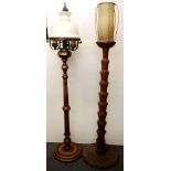 Two interesting wood and brass standard lamps, H. 150cm.
