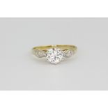 A 9ct yellow gold stone set solitaire ring, approx. 1.8gr, (M).
