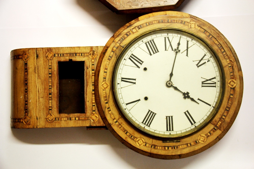 Two 19th Century wall clocks, octagonal 41cm. Inlaid 68cm. - Image 3 of 3