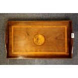 An Edwardian inlaid mahogany gallery tray, 59 x 35cm.