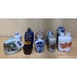 Ten mixed Chinese porcelain and other snuff bottles, tallest 9.5cm.