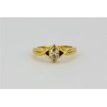 An 18ct yellow gold ring set with a marquise cut diamond, approx. 0.50ct, (K).