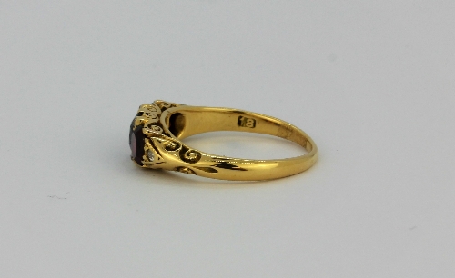 An 18ct yellow gold (stamped 18) ring set with diamonds and other stones, (K). - Image 2 of 2