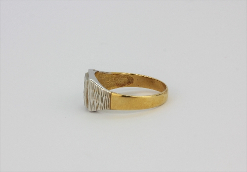 A gentleman's 9ct yellow and white gold diamond set signet ring, (U.5). - Image 2 of 2