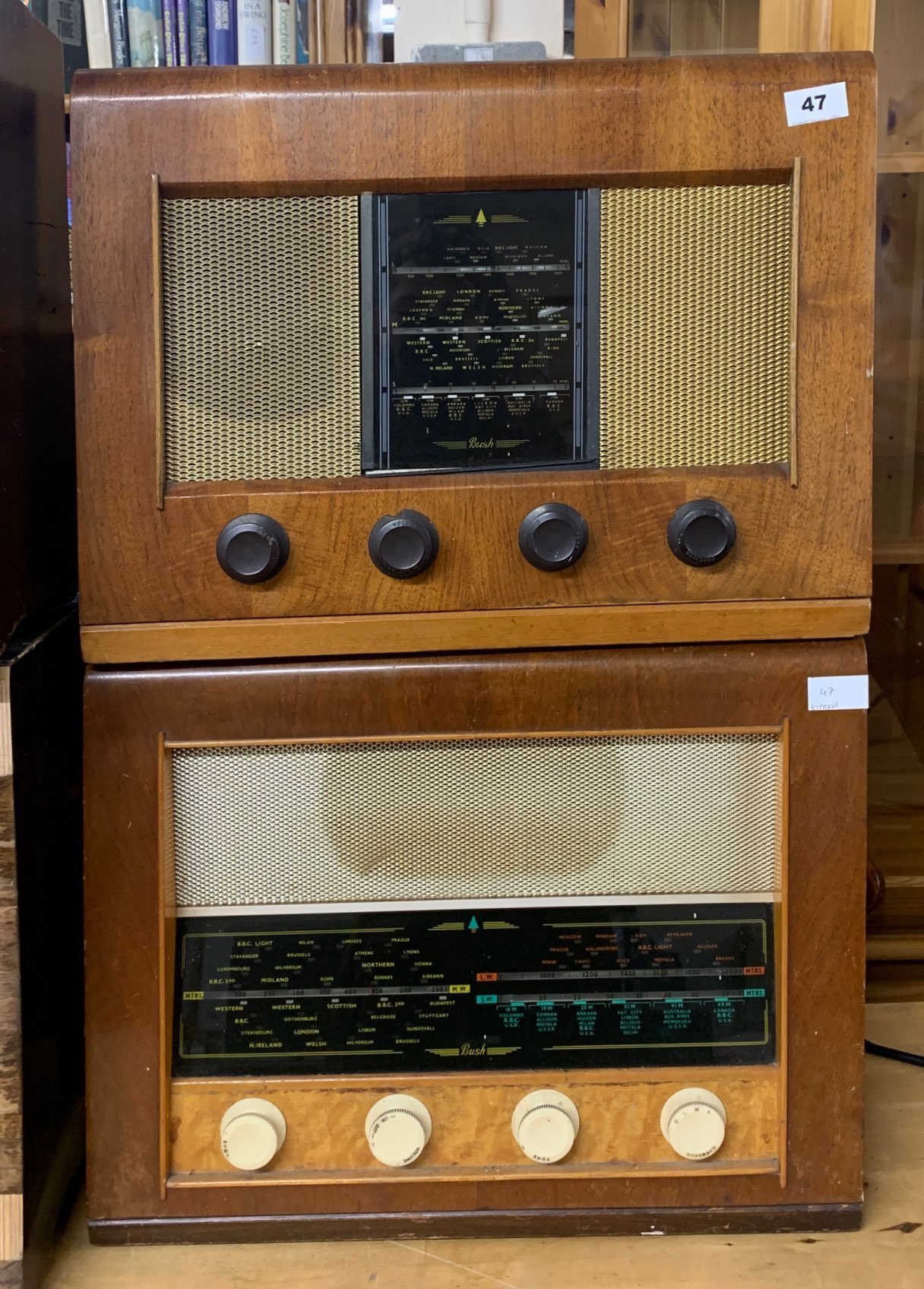 A wooden cased Bush radio type A.C.11 together with a further wooden cased Bush radio type A.C.34.