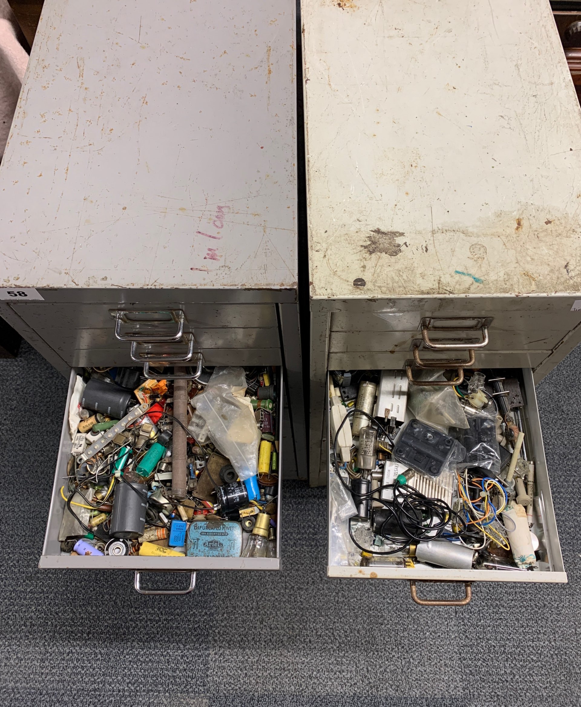 Two filing cabinets with a quantity of miscellaneous radio &/or Tv items. - Image 2 of 3