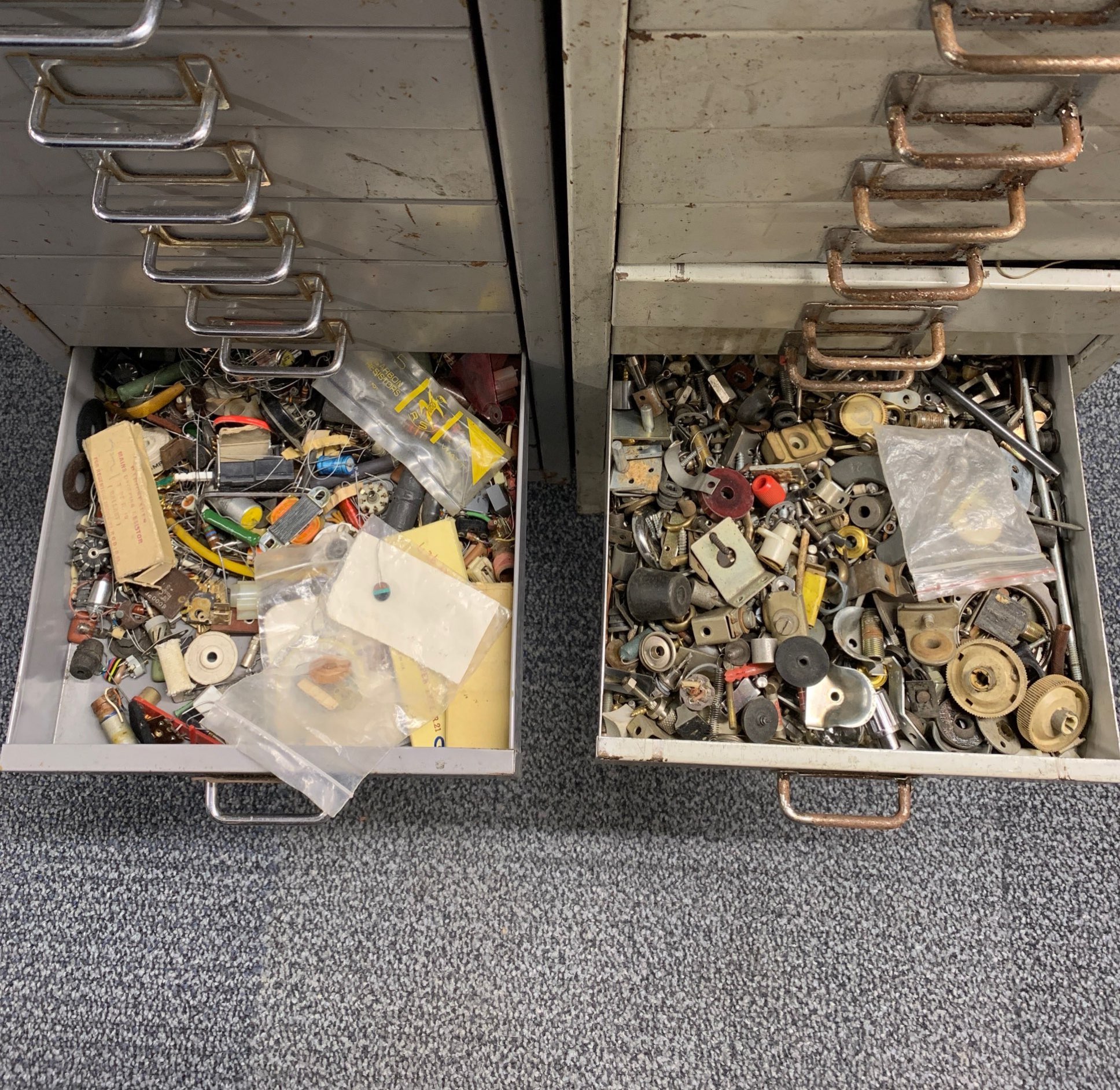 Two filing cabinets with a quantity of miscellaneous radio &/or Tv items. - Image 3 of 3