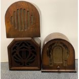 Three wooden cased vintage speakers.