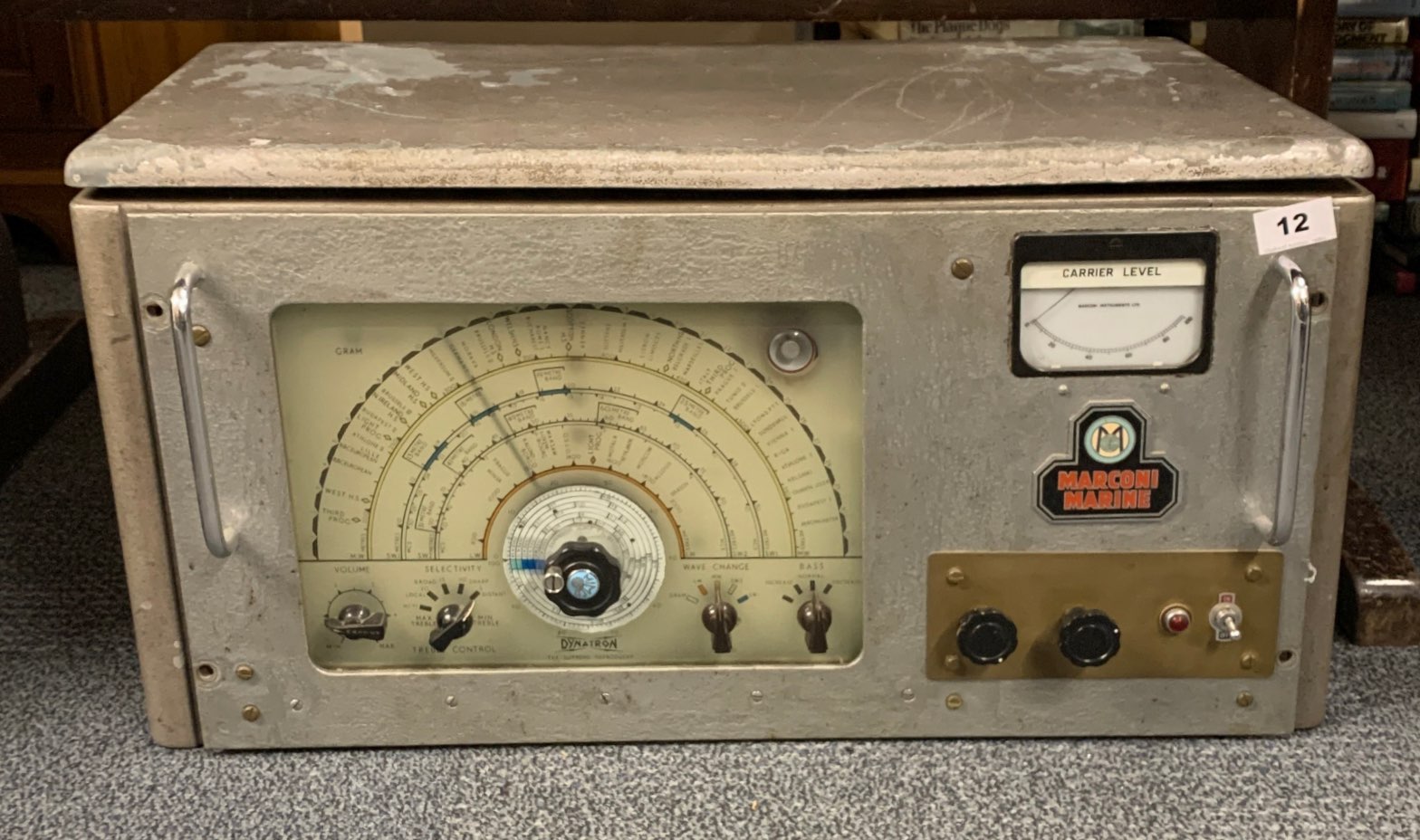 A Marconi Marine dynatron receiver, 13cm x 25cm x 15cm.