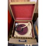 A Philco High Fidelity twin speaker portable record player together with a Ferranti portable