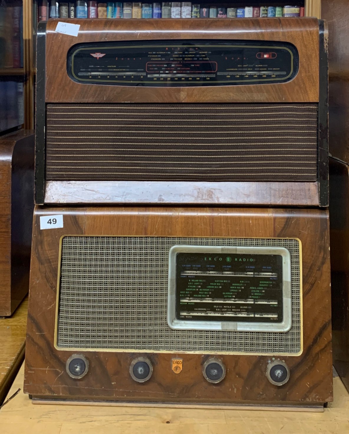 A wooden cased Ekco radio model A.104 together with a KB radio model GR.10.