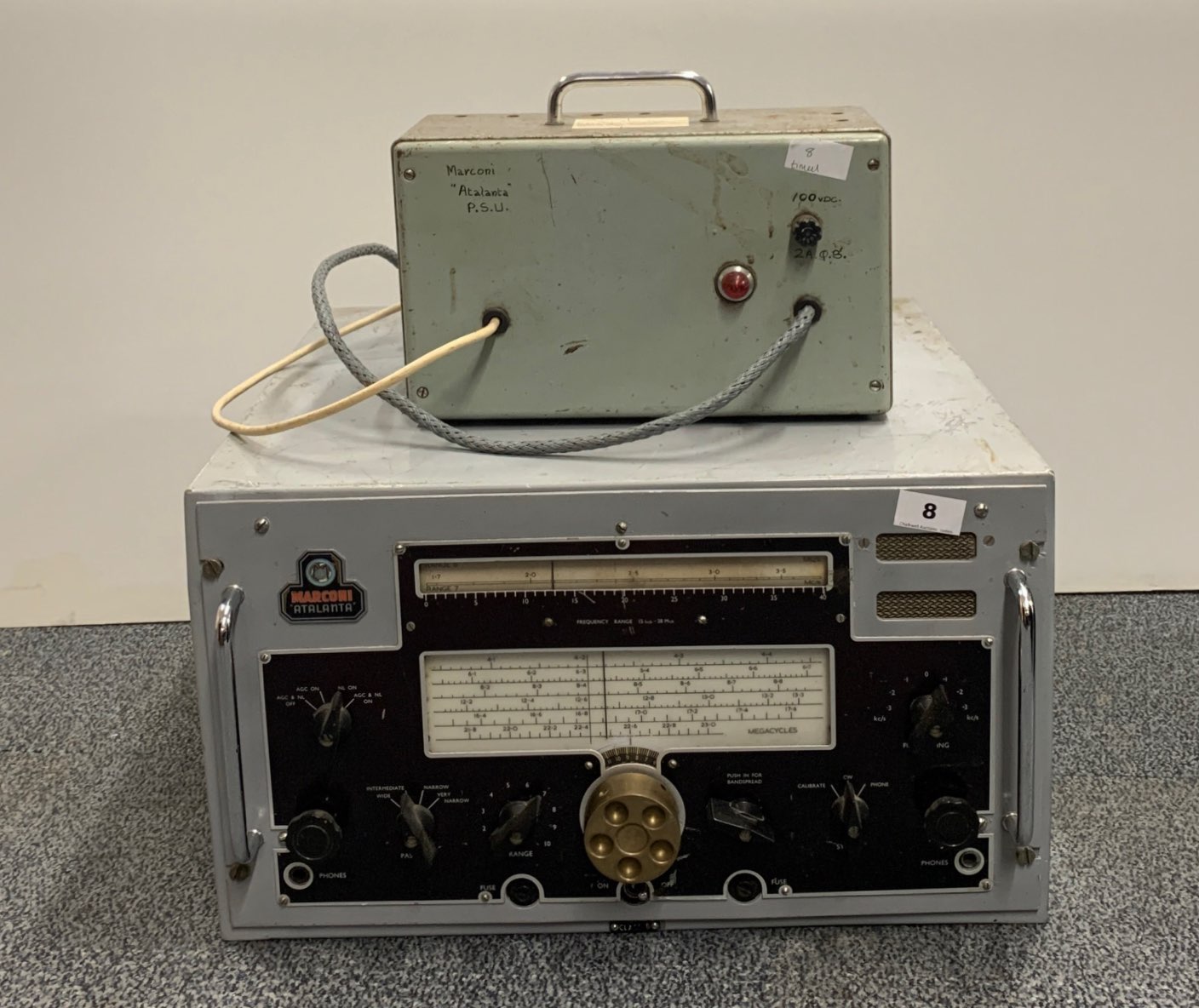 A Marconi Atalanta commercial receiver model 2207C, 11.5cm x 20cm x 19.5cm, together with a